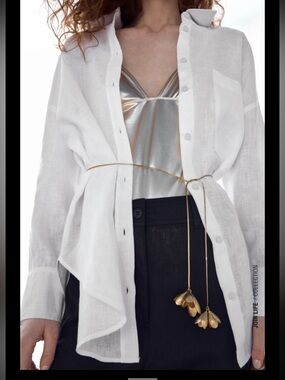 Zara gold floral long chain belt accessory necklace